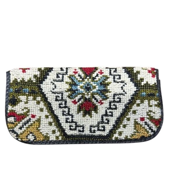 Cartier Optical Embroidered Green White Tapestry Design Eyeglass Sunglass Case - Picture 1 of 7